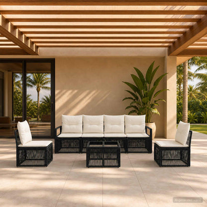 Set Divano da Giardino 7 pcs Nero polyrattan | homemem39