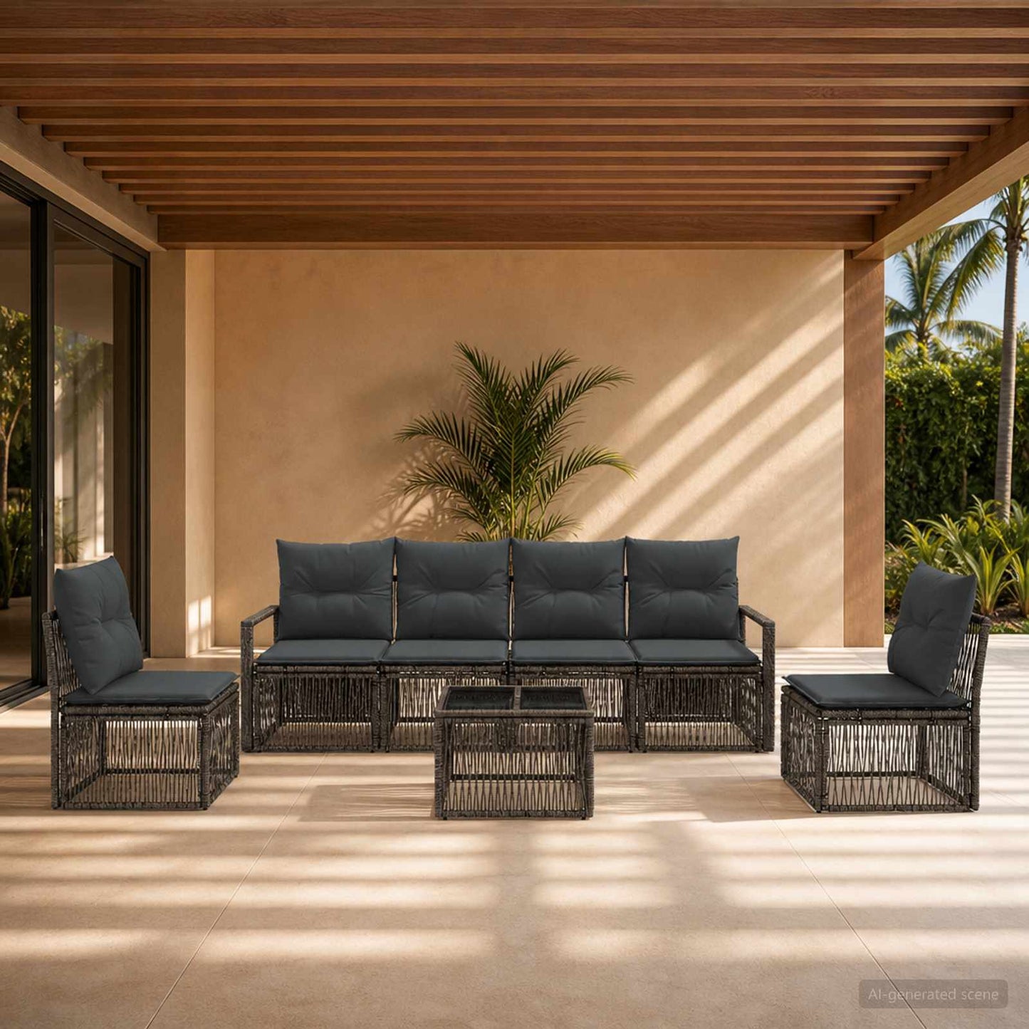 Set Divano da Giardino 7 pcs Grigio polyrattan | homemem39
