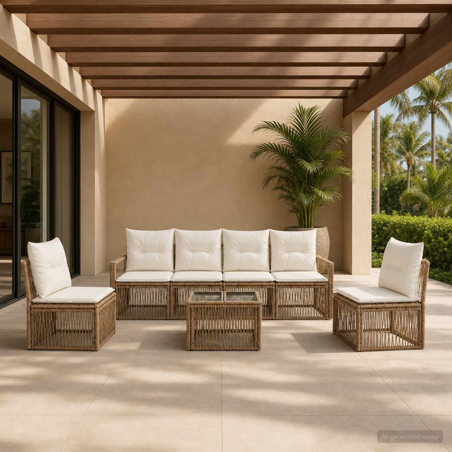 Set Divano da Giardino 7 pcs Beige polyrattan | homemem39