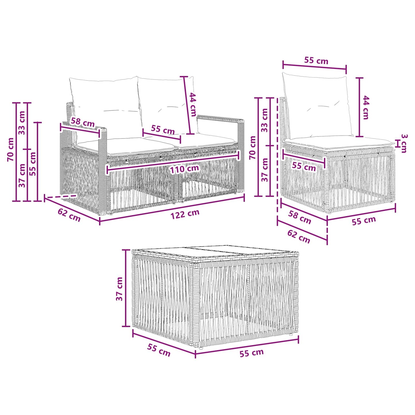 Set Divano da Giardino 7 pcs Beige polyrattan | homemem39