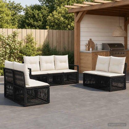 Set Divano da Giardino 7 pz Nero polyrattan
