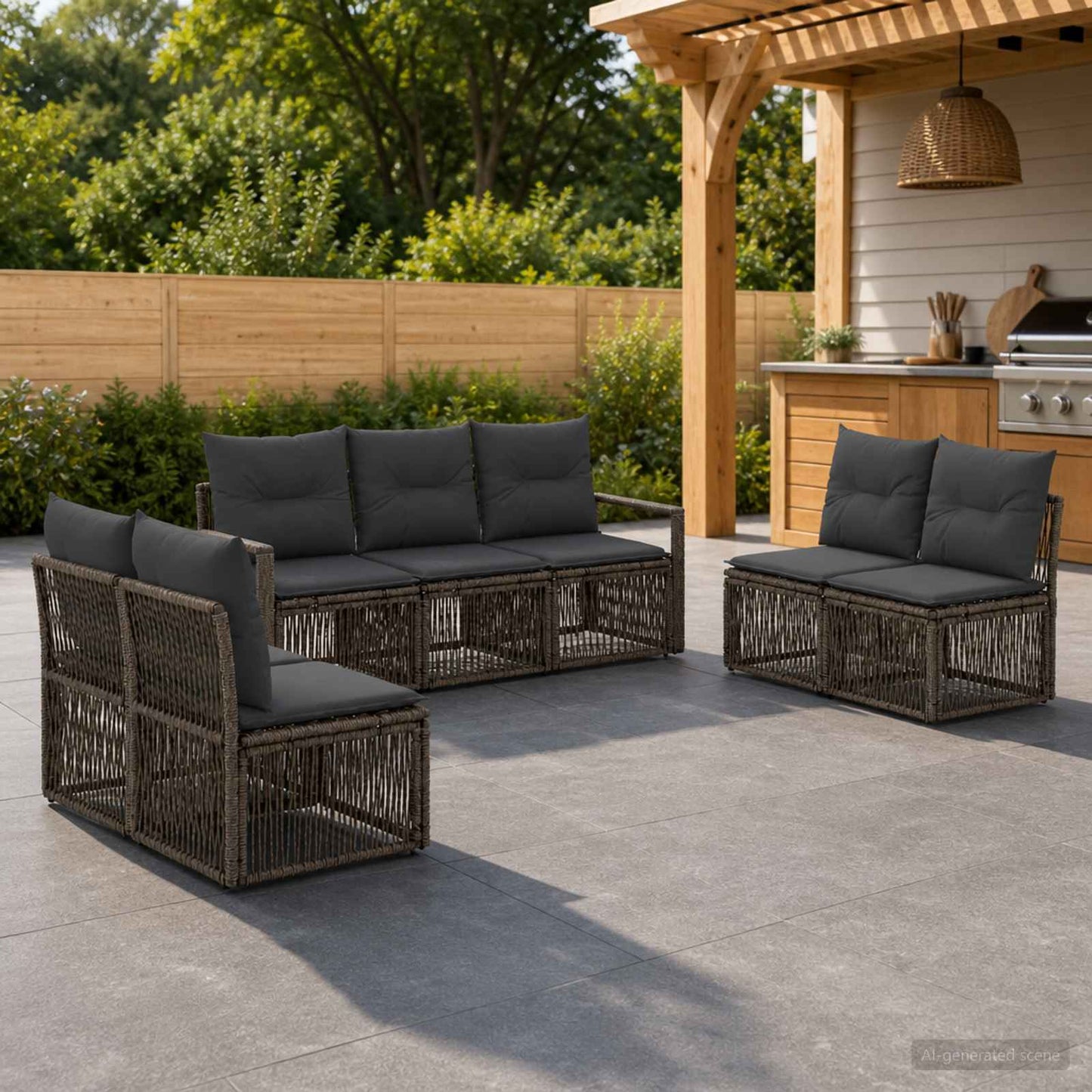 Set Divano da Giardino 7 pcs Grigio polyrattan | homemem39