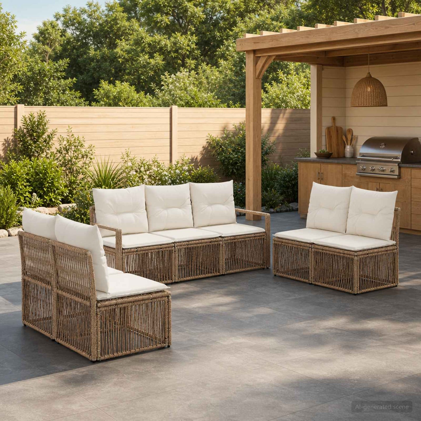 Set Divano da Giardino 7 pz Beige polyrattan