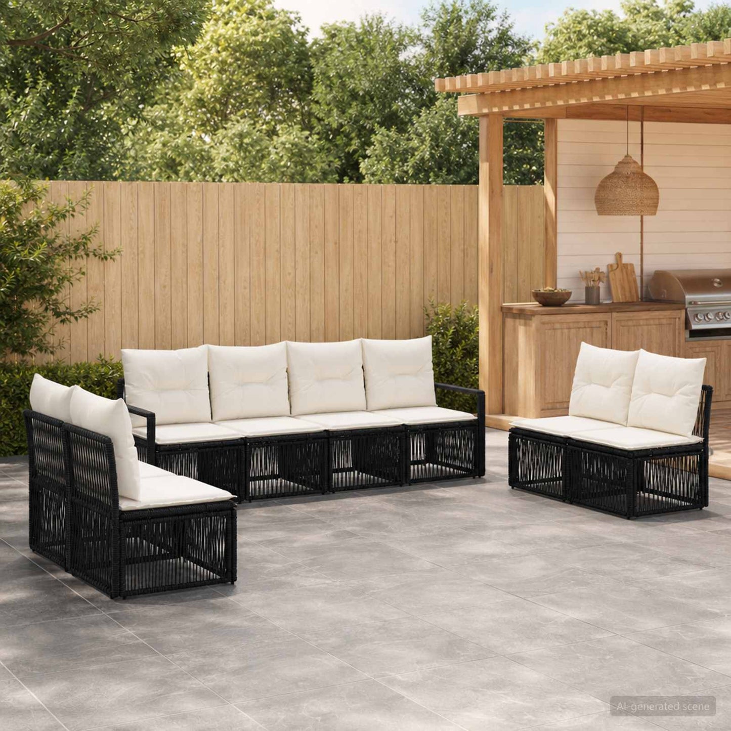 Set Divano da Giardino 8 pcs Nero polyrattan | homemem39