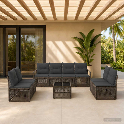 Set Divano da Giardino 9 pcs Grigio polyrattan | homemem39