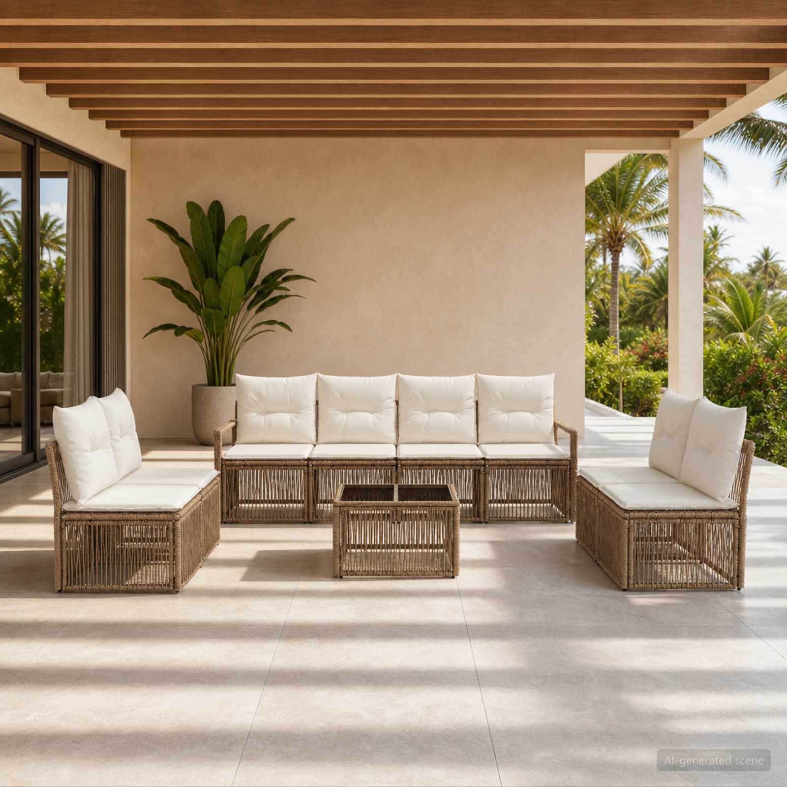 Set Divano da Giardino 9 pcs Beige polyrattan | homemem39