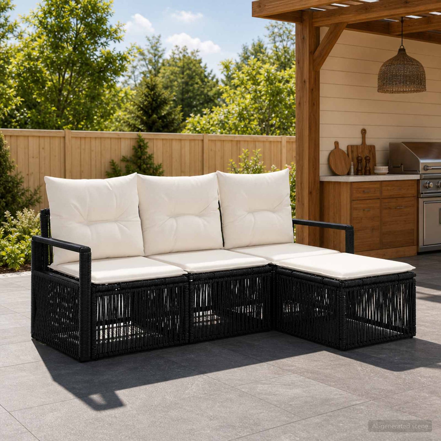 Set Divano da Giardino 4 pcs Nero polyrattan | homemem39