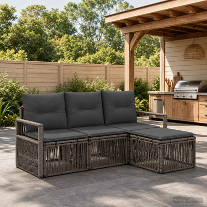 Set Divano da Giardino 4 pcs Grigio polyrattan | homemem39