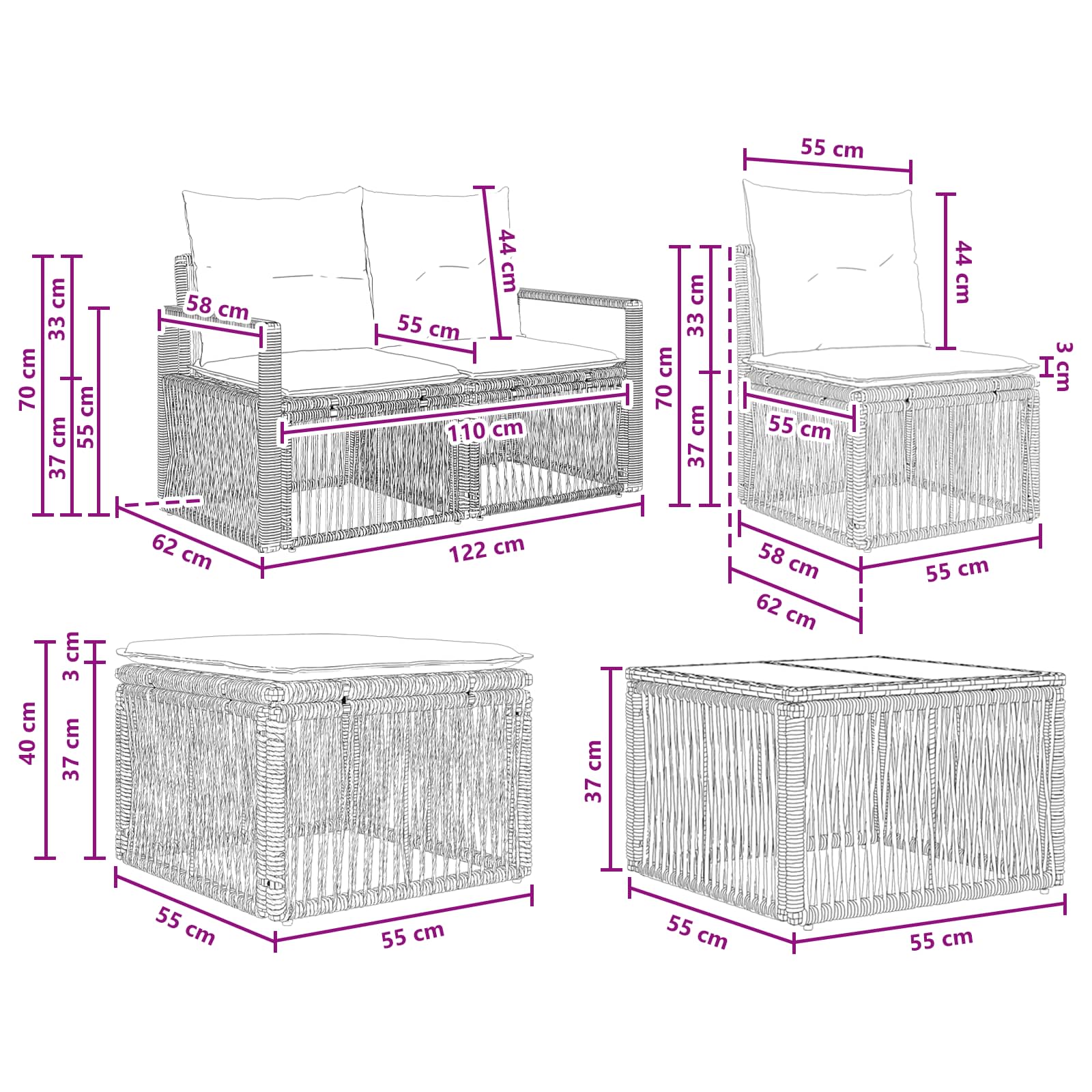 Set Divano da Giardino 5 pcs Nero polyrattan | homemem39