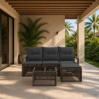Set Divano da Giardino 5 pcs Grigio polyrattan | homemem39