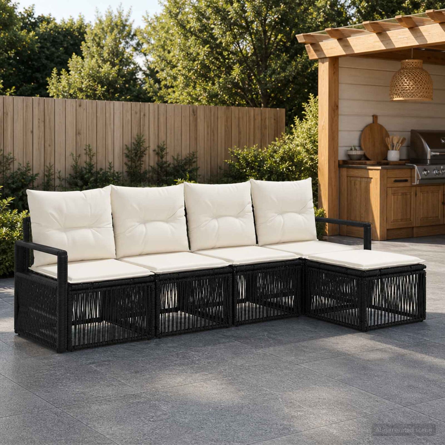 Set Divano da Giardino 4 pcs Nero polyrattan | homemem39
