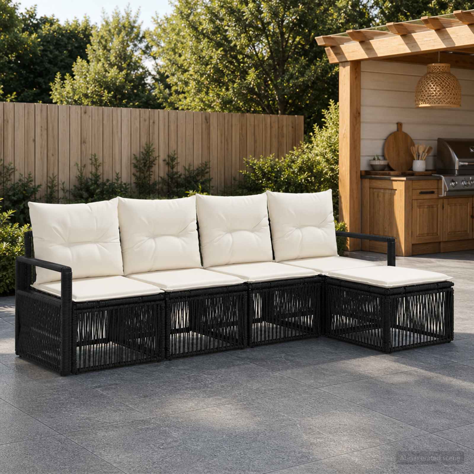 Set Divano da Giardino 4 pcs Nero polyrattan | homemem39