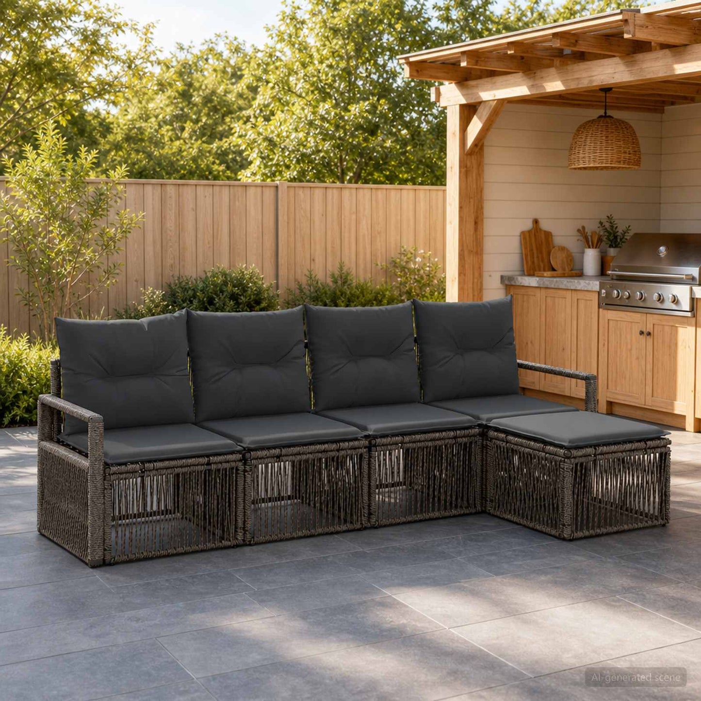 Set Divano da Giardino 4 pz Grigio polyrattan