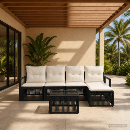Set Divano da Giardino 6 pcs Nero polyrattan | homemem39