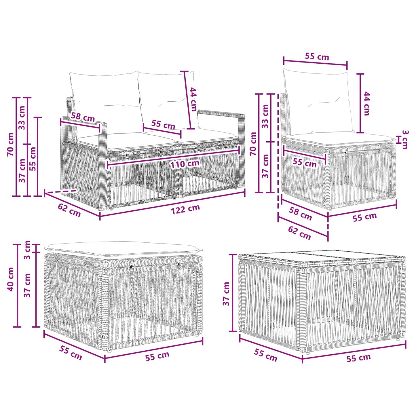 Set Divano da Giardino 6 pcs Nero polyrattan | homemem39