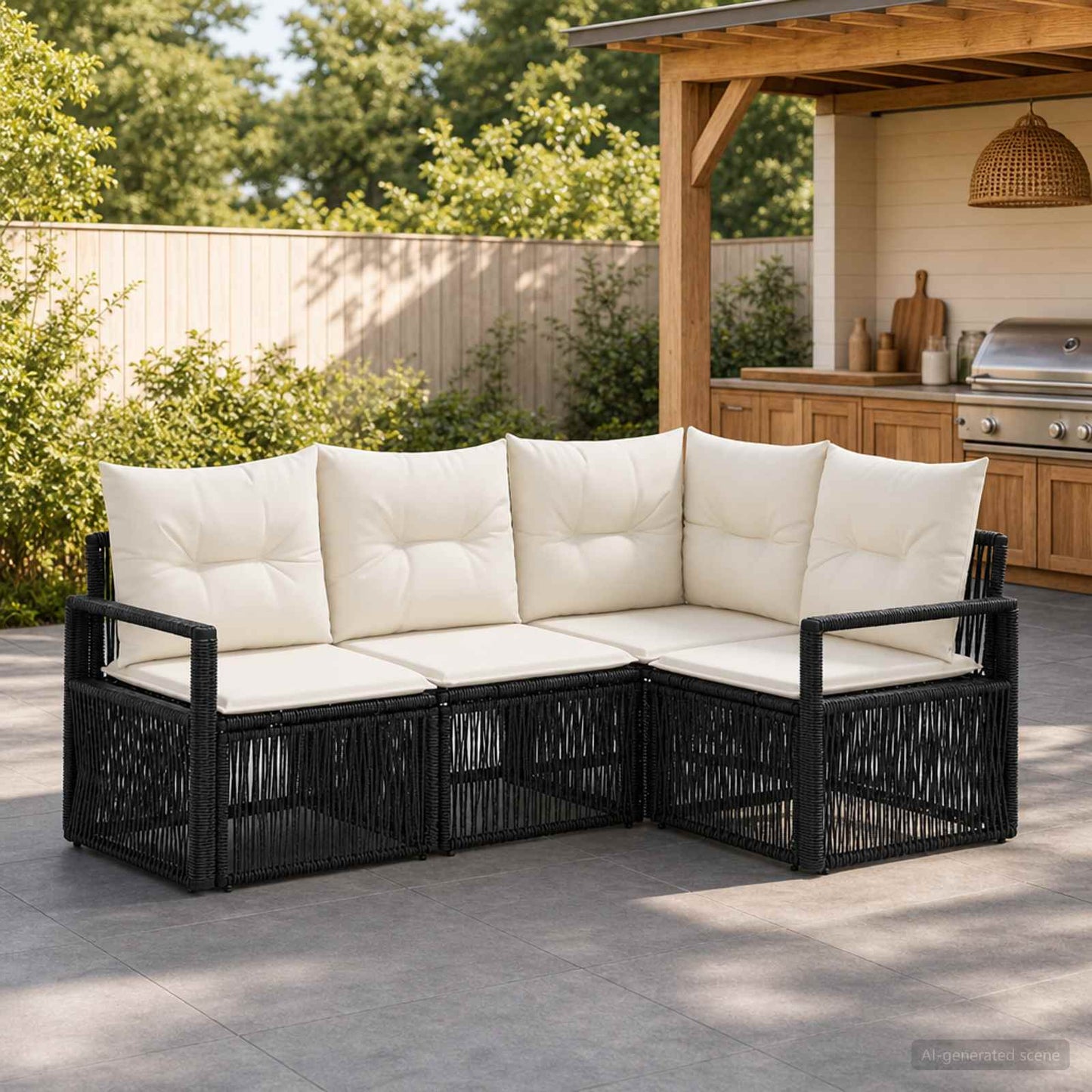 Set Divano da Giardino 4 pz Nero polyrattan