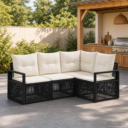 Set Divano da Giardino 4 pz Nero polyrattan