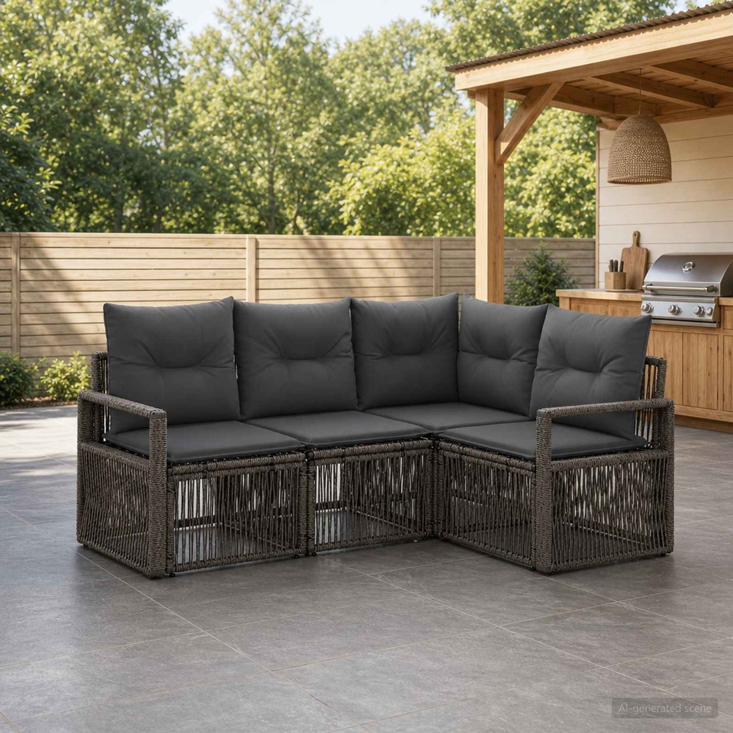 Set Divano da Giardino 4 pcs Grigio polyrattan | homemem39
