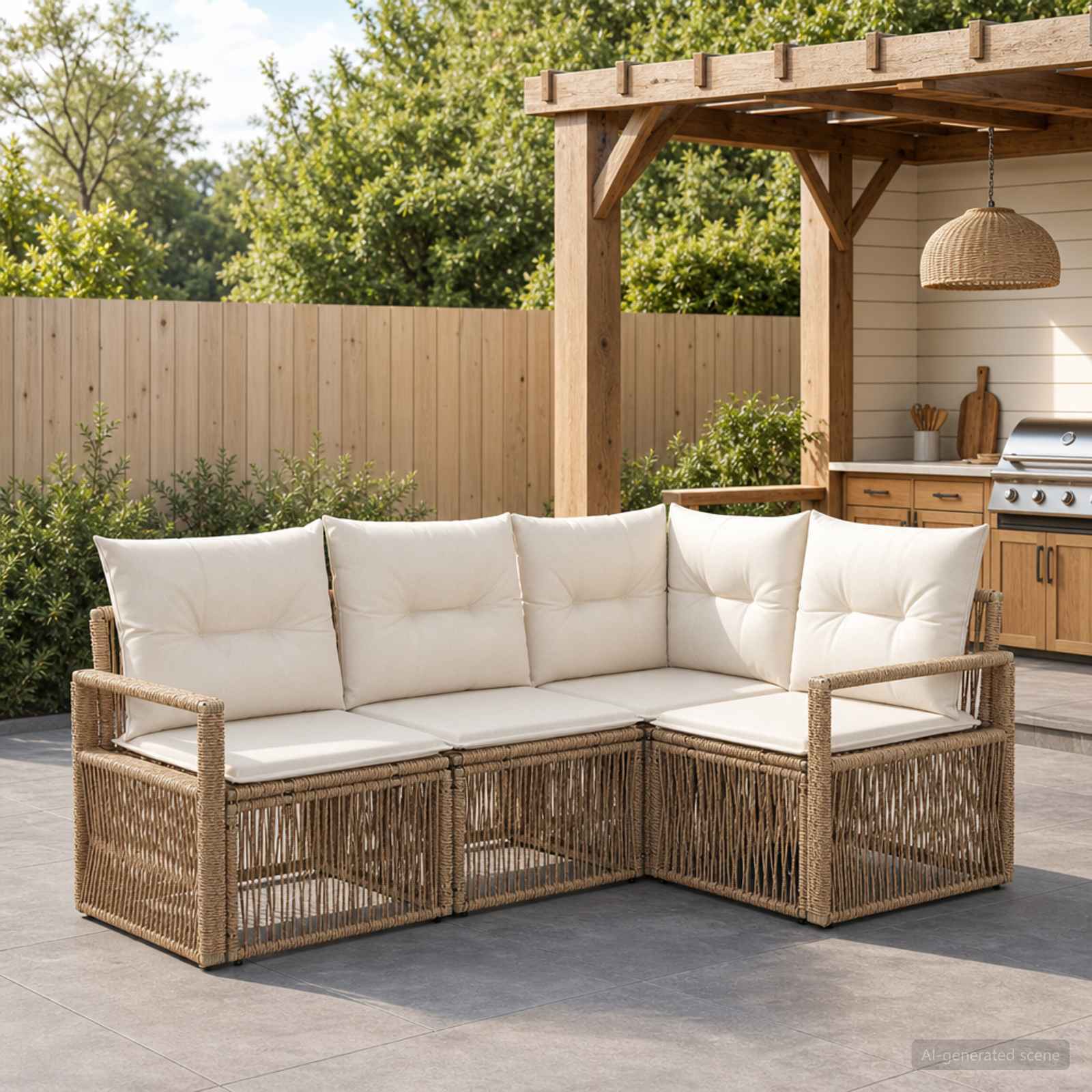 Set Divano da Giardino 4 pcs Beige polyrattan | homemem39