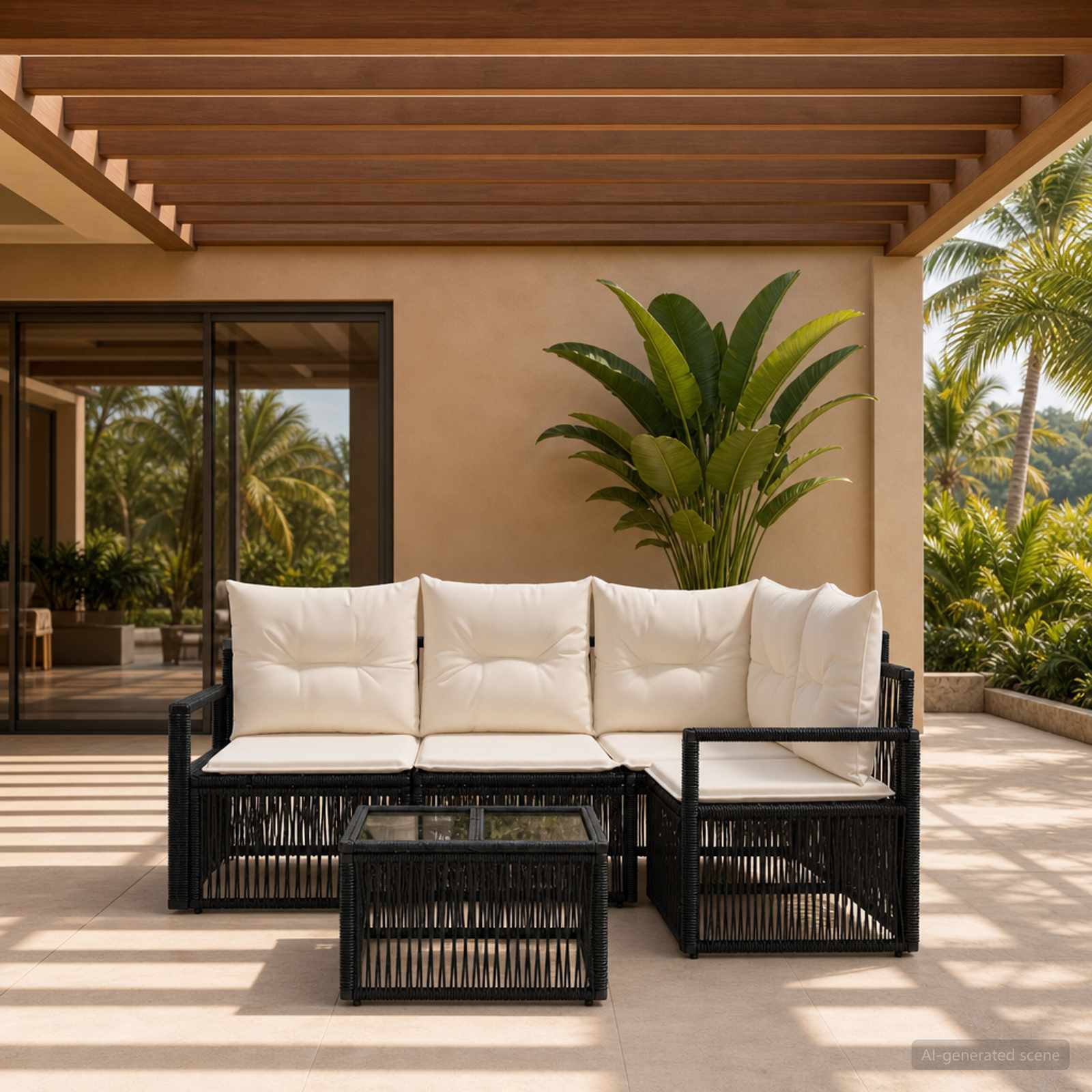 Set Divano da Giardino 5 pcs Nero polyrattan | homemem39