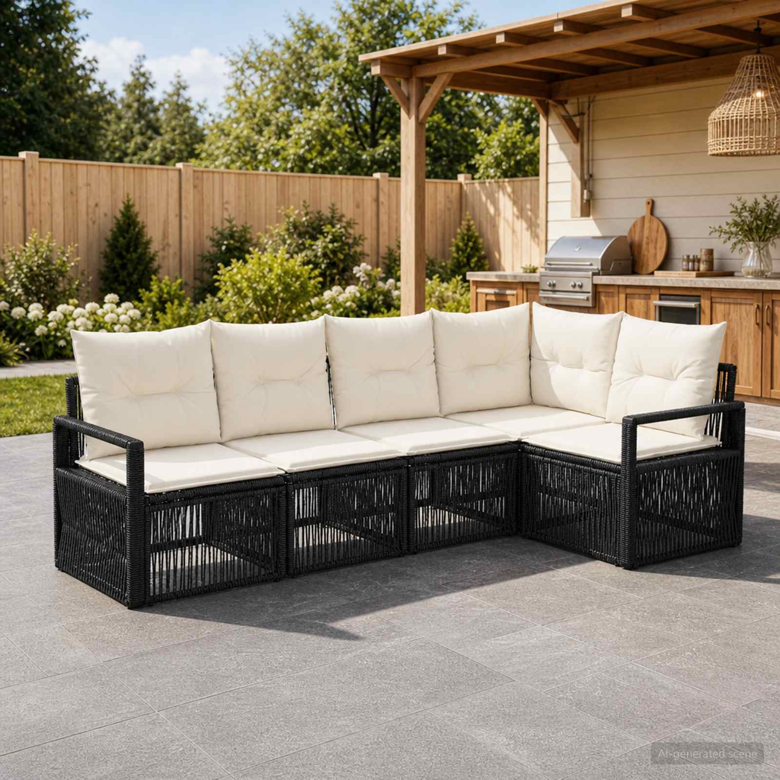 Set Divano da Giardino 5 pcs Nero polyrattan | homemem39