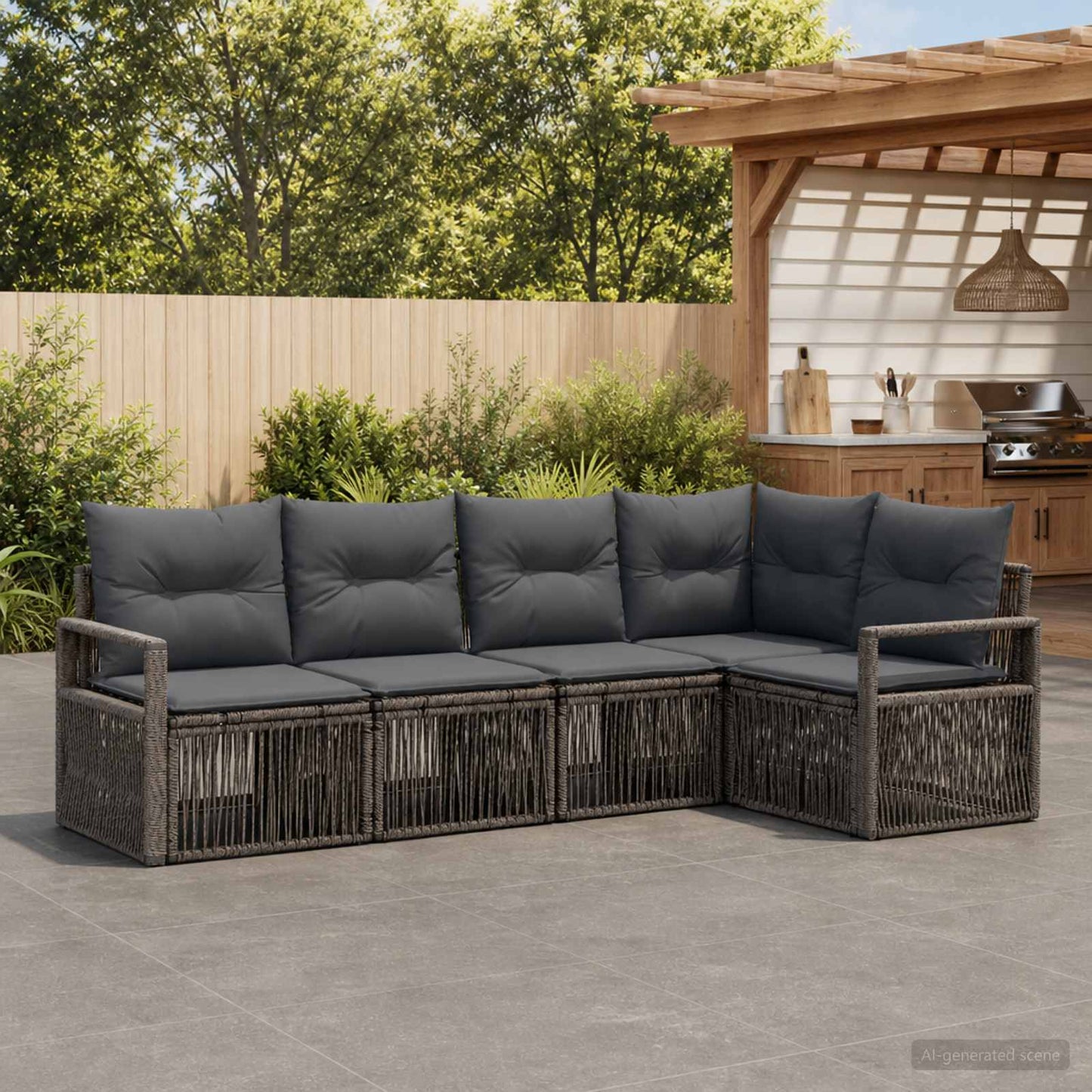 Set Divano da Giardino 5 pcs Grigio polyrattan | homemem39
