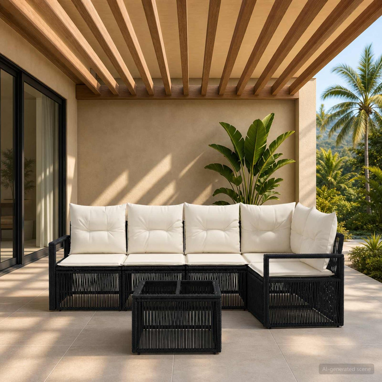 Set Divano da Giardino 6 pcs Nero polyrattan | homemem39