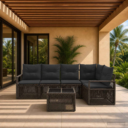 Set Divano da Giardino 6 pcs Grigio polyrattan | homemem39
