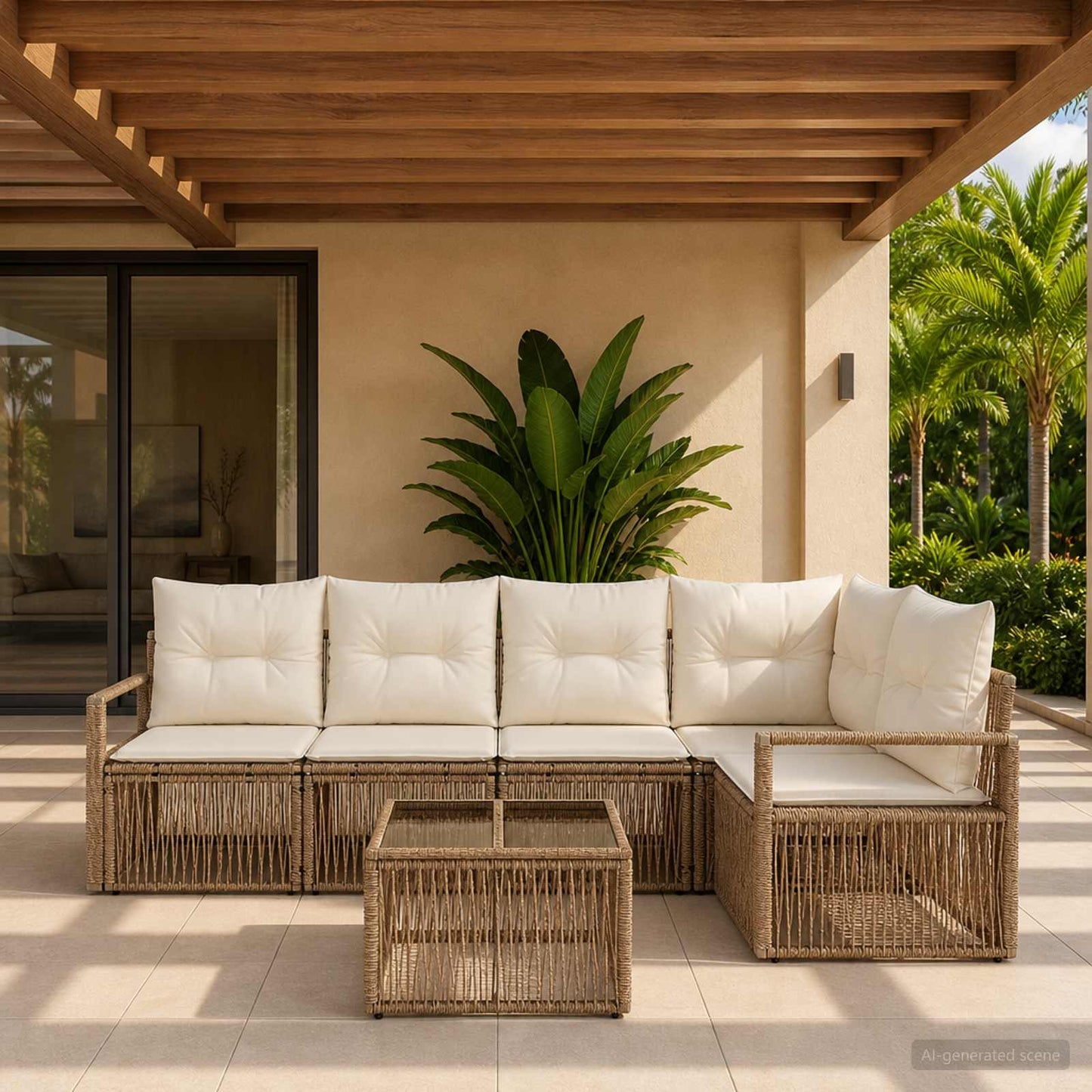 Set Divano da Giardino 6 pcs Beige polyrattan | homemem39