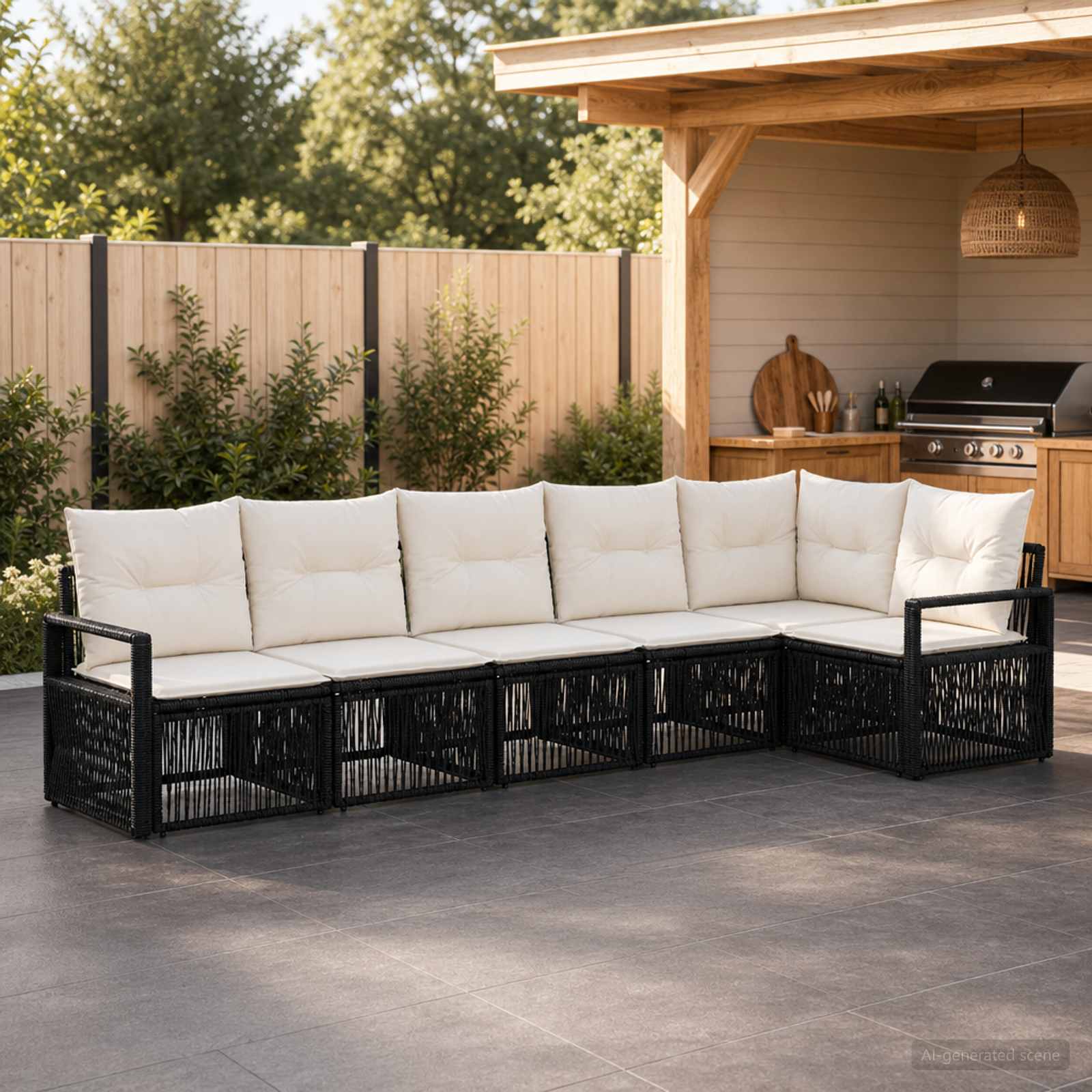 Set Divano da Giardino 6 pcs Nero polyrattan | homemem39