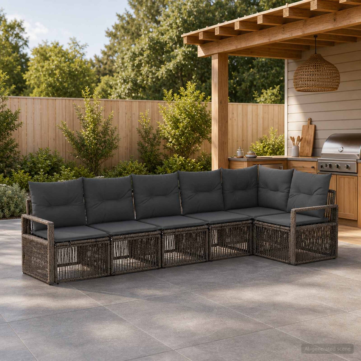 Set Divano da Giardino 6 pcs Grigio polyrattan | homemem39
