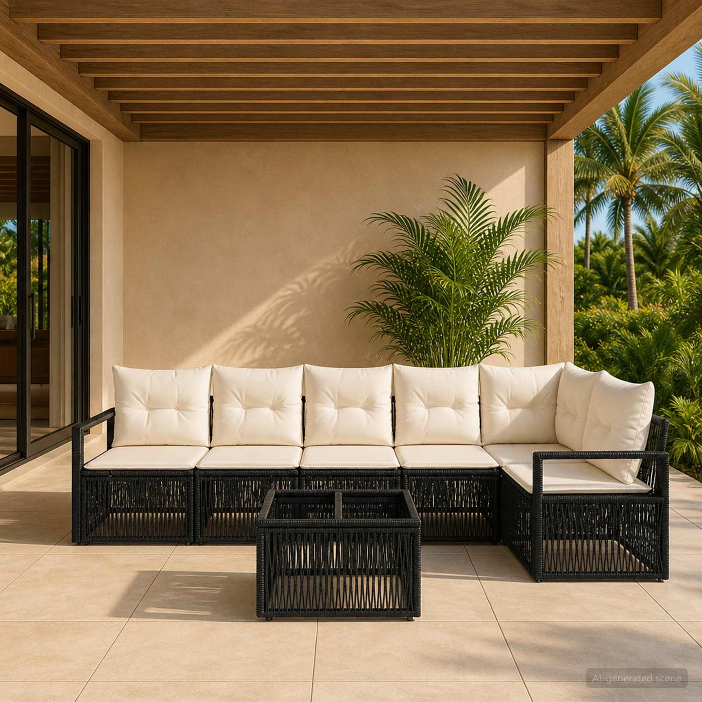 Set Divano da Giardino 7 pcs Nero polyrattan | homemem39