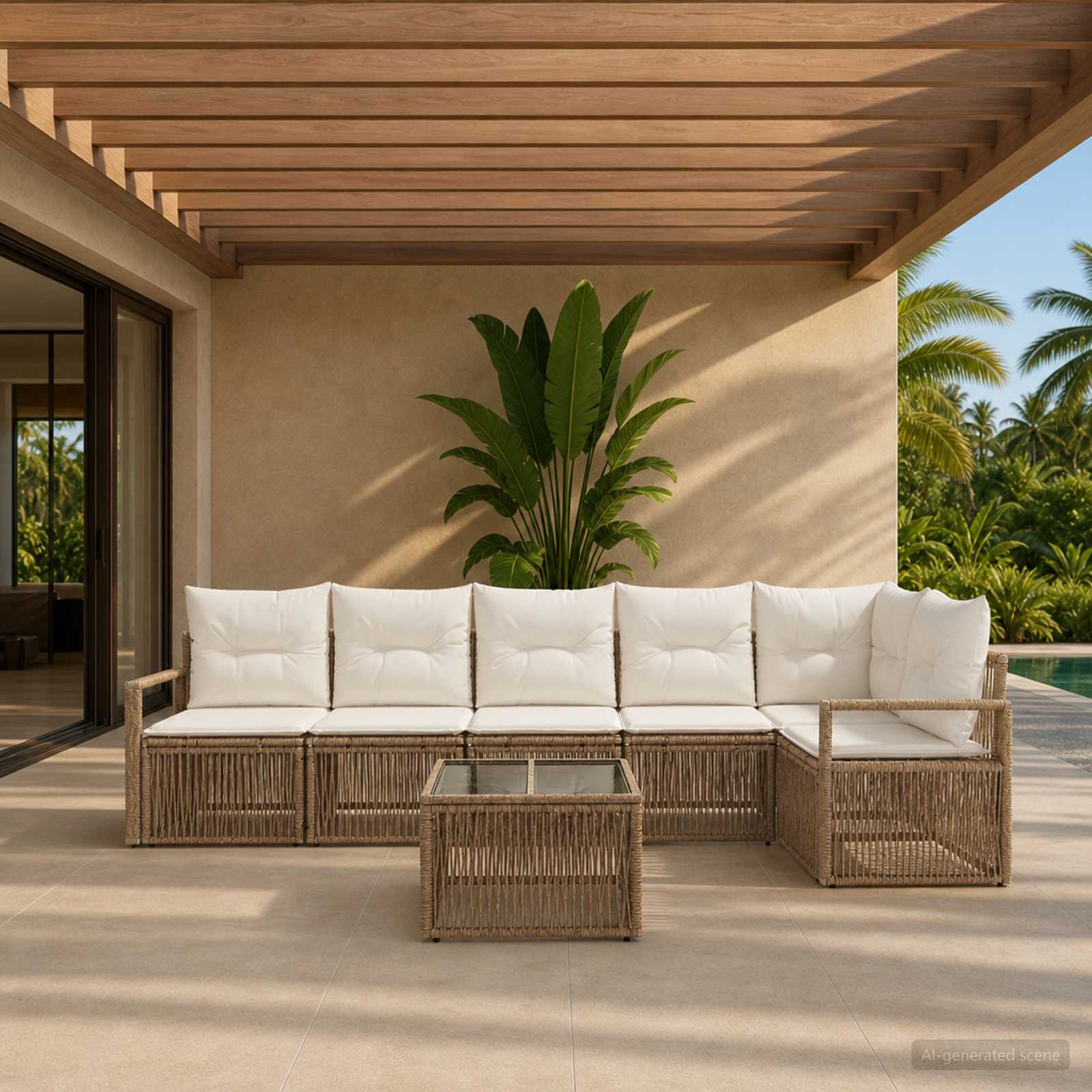 Set Divano da Giardino 7 pcs Beige polyrattan | homemem39