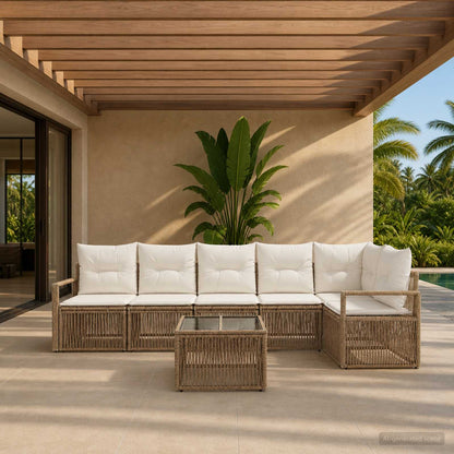 Set Divano da Giardino 7 pcs Beige polyrattan | homemem39