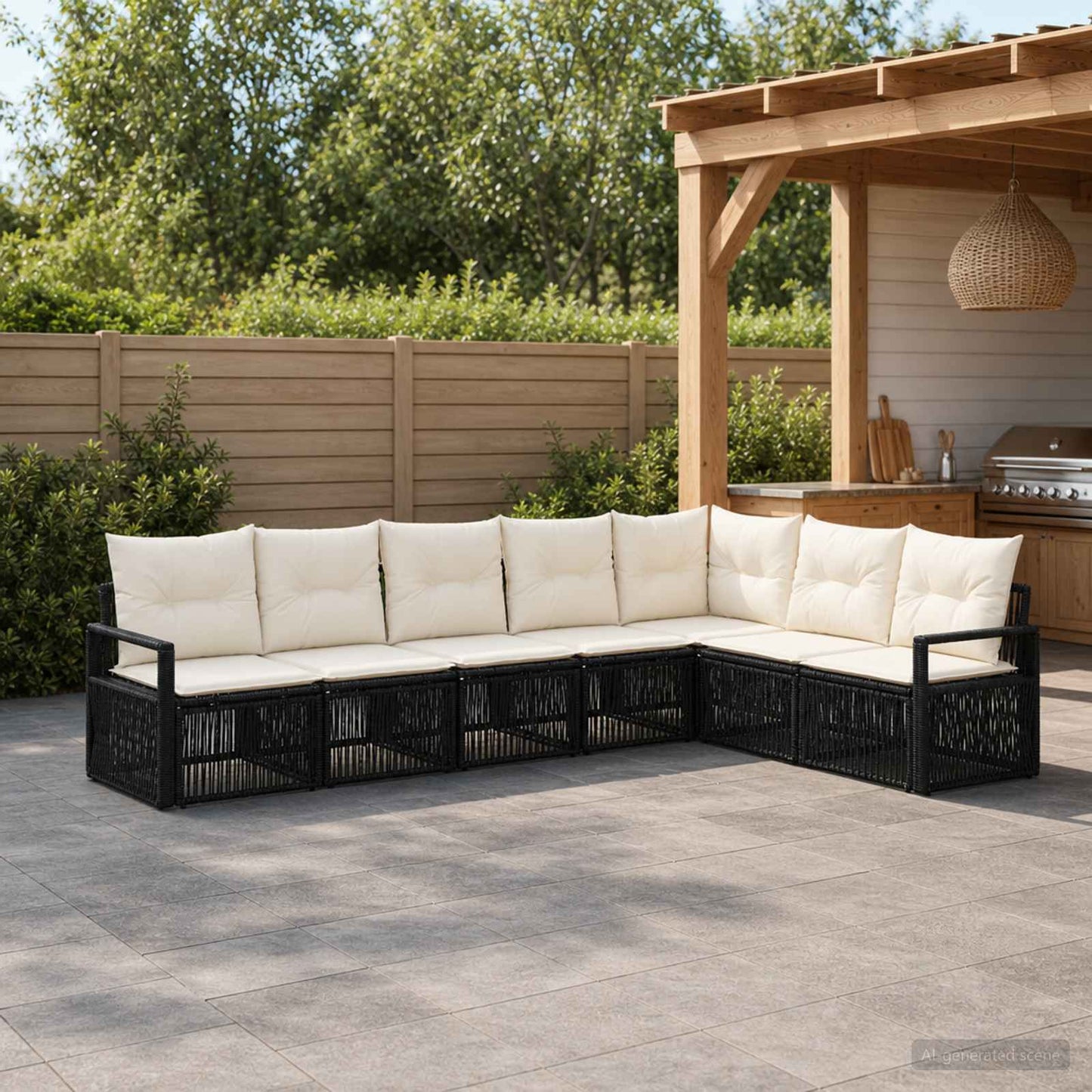 Set Divano da Giardino 7 pcs Nero polyrattan | homemem39