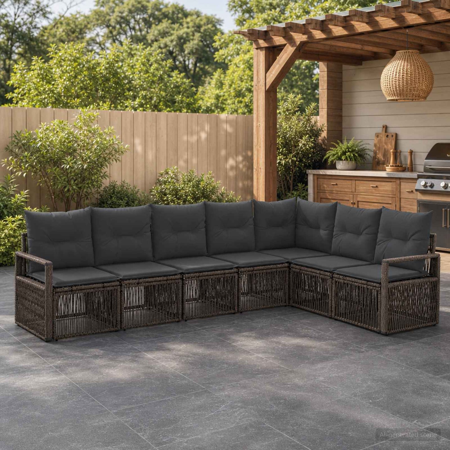 Set Divano da Giardino 7 pcs Grigio polyrattan | homemem39
