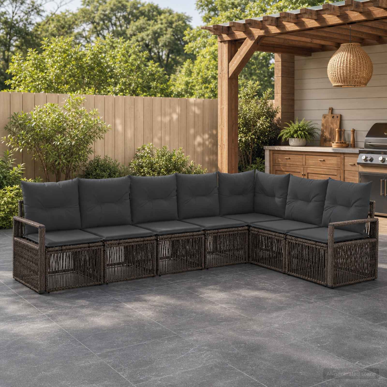 Set Divano da Giardino 7 pcs Grigio polyrattan | homemem39