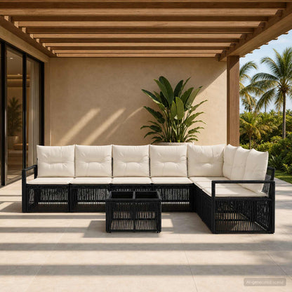 Set Divano da Giardino 8 pcs Nero polyrattan | homemem39