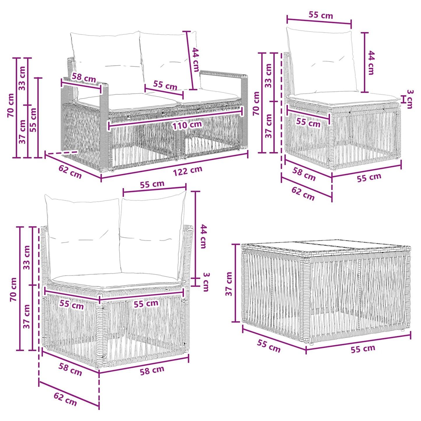 Set Divano da Giardino 8 pcs Beige polyrattan | homemem39