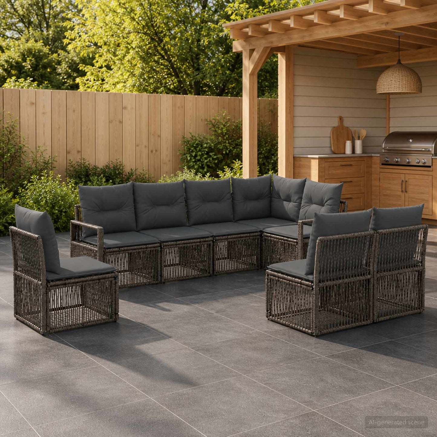 Set Divano da Giardino 8 pcs Grigio polyrattan | homemem39