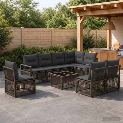 Set Divano da Giardino 9 pcs Grigio polyrattan | homemem39