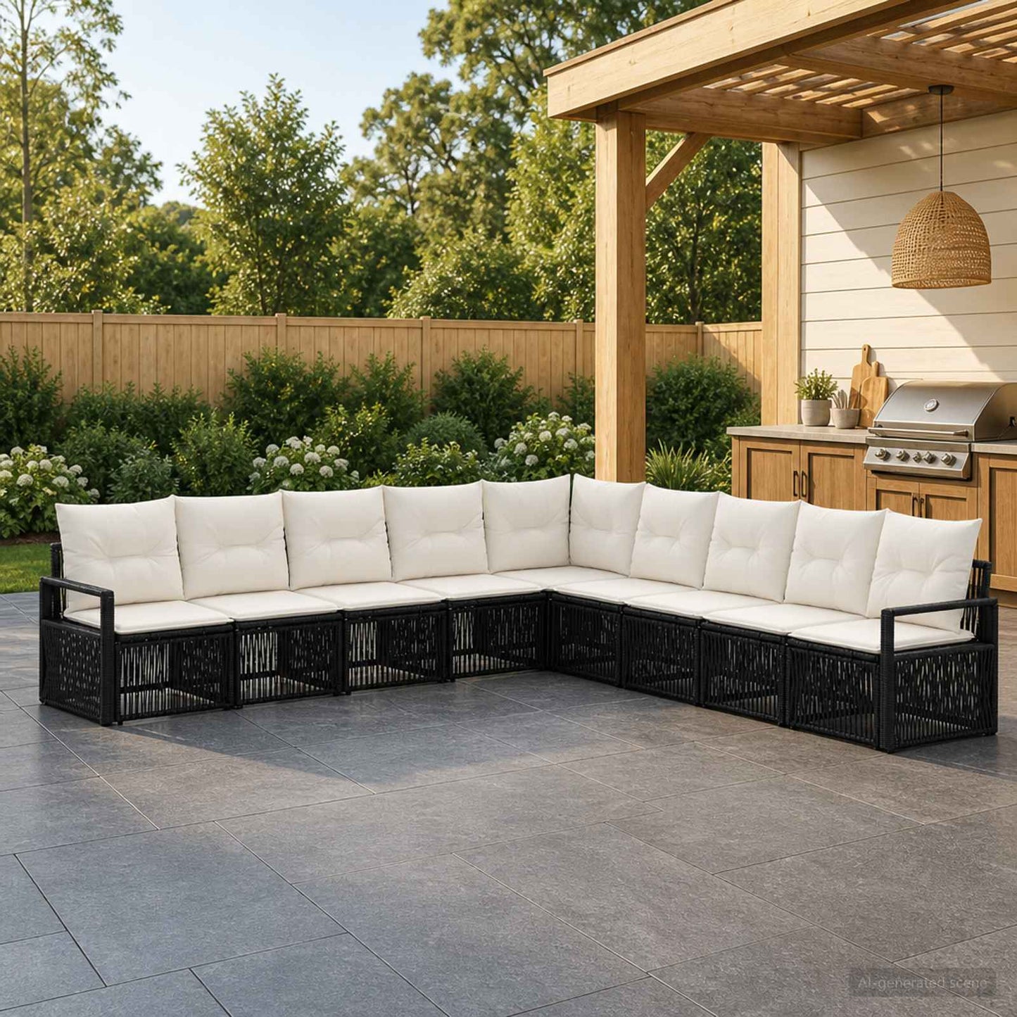 Set Divano da Giardino 9 pcs Nero polyrattan | homemem39