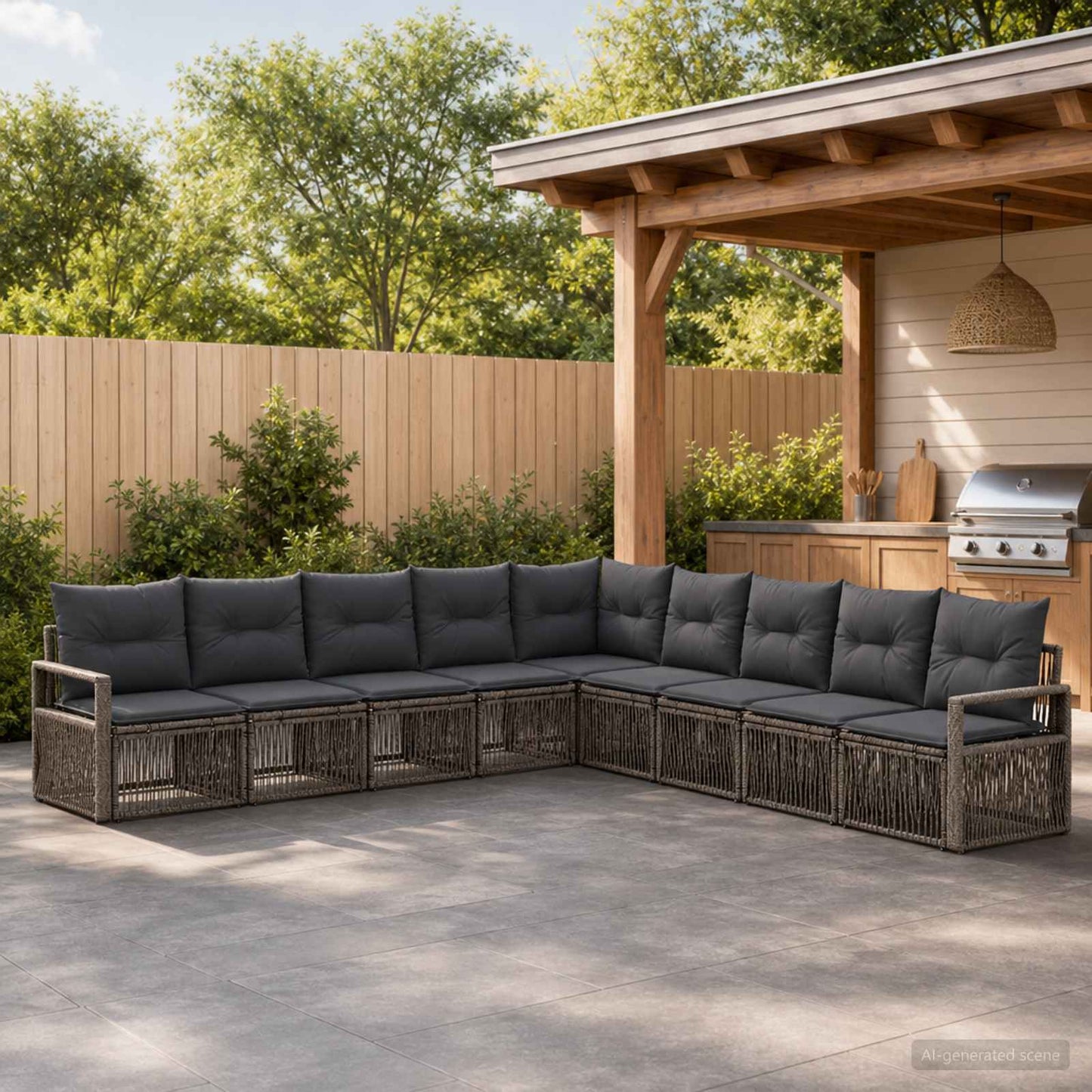 Set Divano da Giardino 9 pcs Grigio polyrattan | homemem39