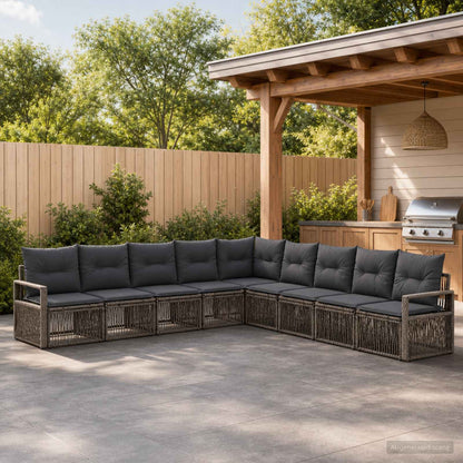Set Divano da Giardino 9 pcs Grigio polyrattan | homemem39