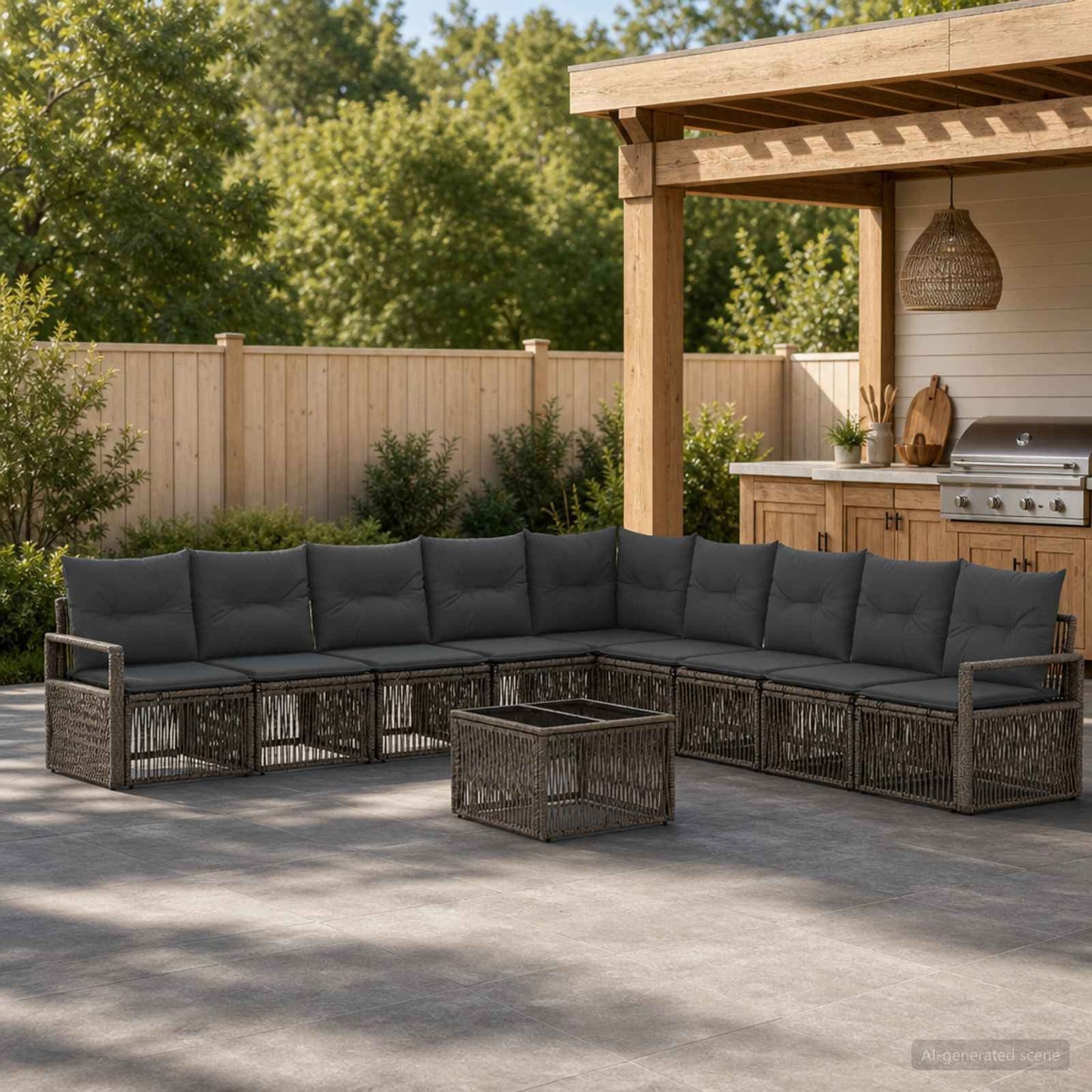 Set Divano da Giardino 10 pz Grigio polyrattan