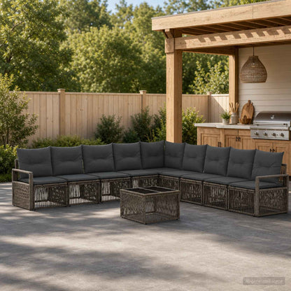 Set Divano da Giardino 10 pz Grigio polyrattan