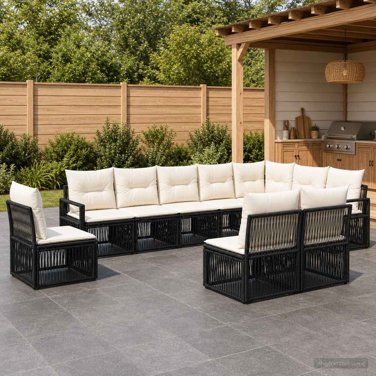 Set Divano da Giardino 10 pcs Nero polyrattan | homemem39