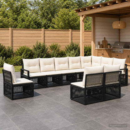 Set Divano da Giardino 10 pcs Nero polyrattan | homemem39