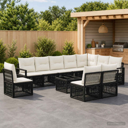 Set Divano da Giardino 11 pcs Nero polyrattan | homemem39
