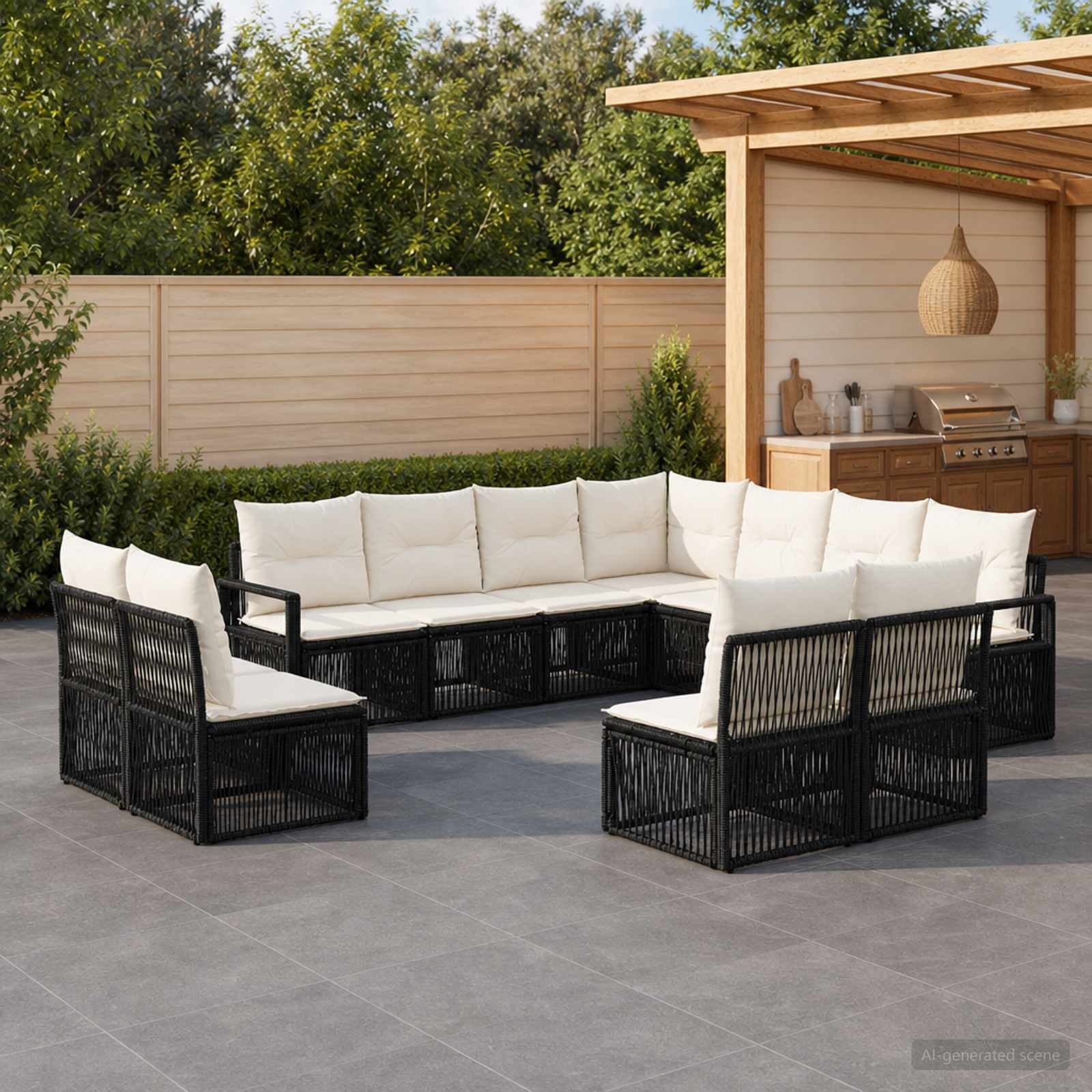 Set Divano da Giardino 11 pcs Nero polyrattan | homemem39